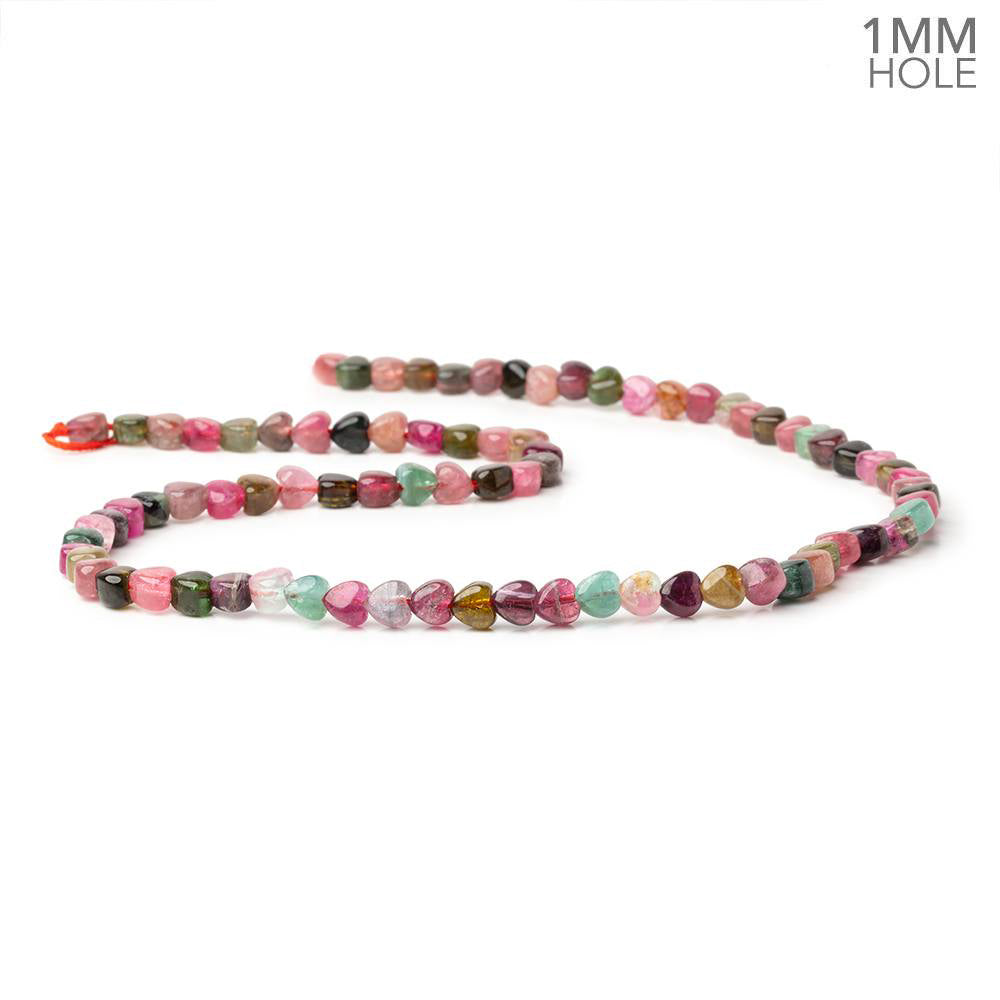 5-5.5mm Multi Color Tourmaline Plain Heart 16 inch 80 Beads 1mm Hole - BeadsofCambay.com