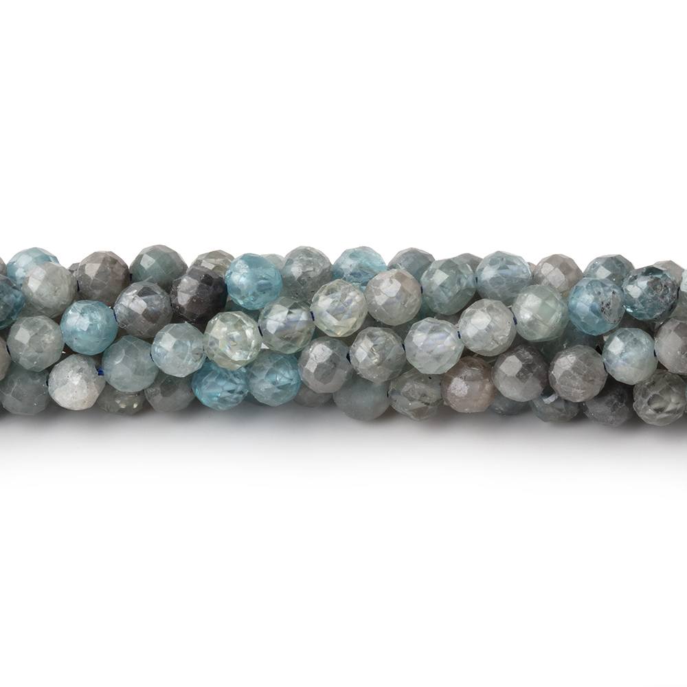 4mm Gray & Blue Zircon Micro Faceted Round 15 inch 94 Beads - BeadsofCambay.com
