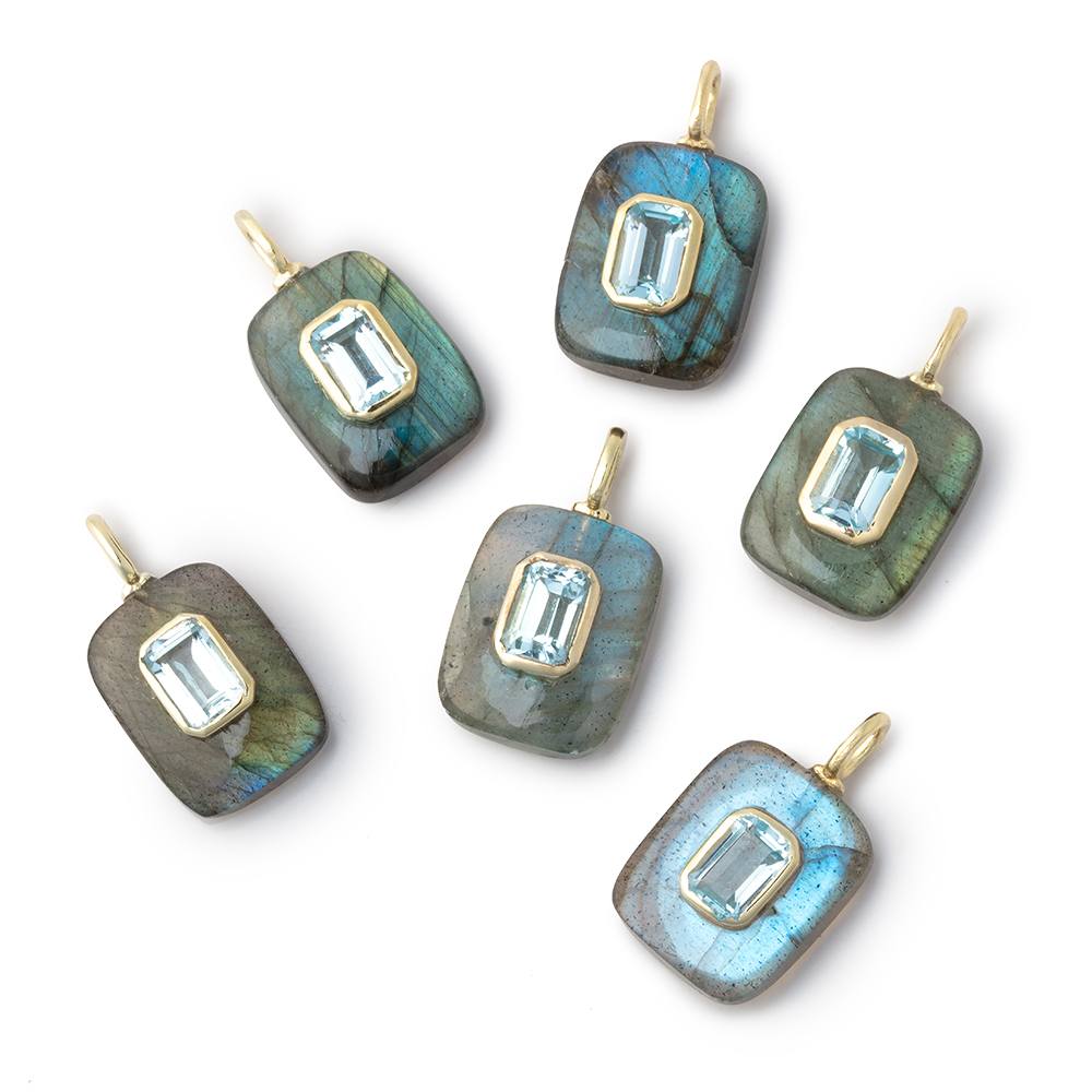 14x11mm Labradorite Rectangle with Bezeled Aqua Inlay 1 Pendant - BeadsofCambay.com