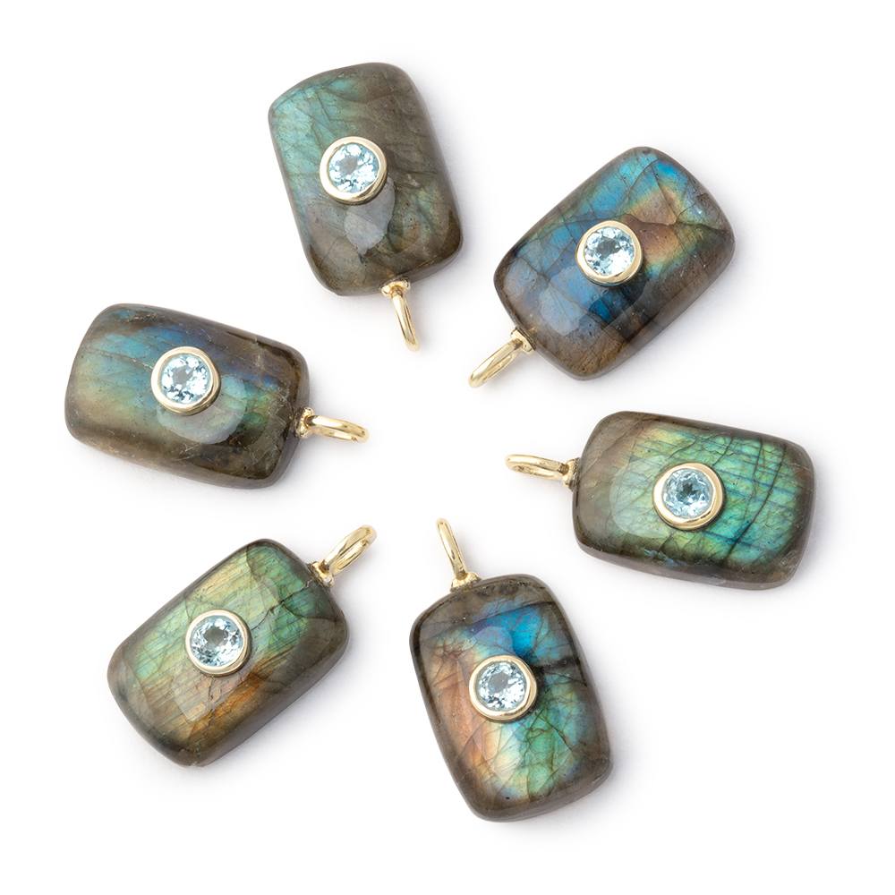 18.5x13mm Labradorite Rectangle with Bezeled Aqua Inlay 1 Pendant - BeadsofCambay.com