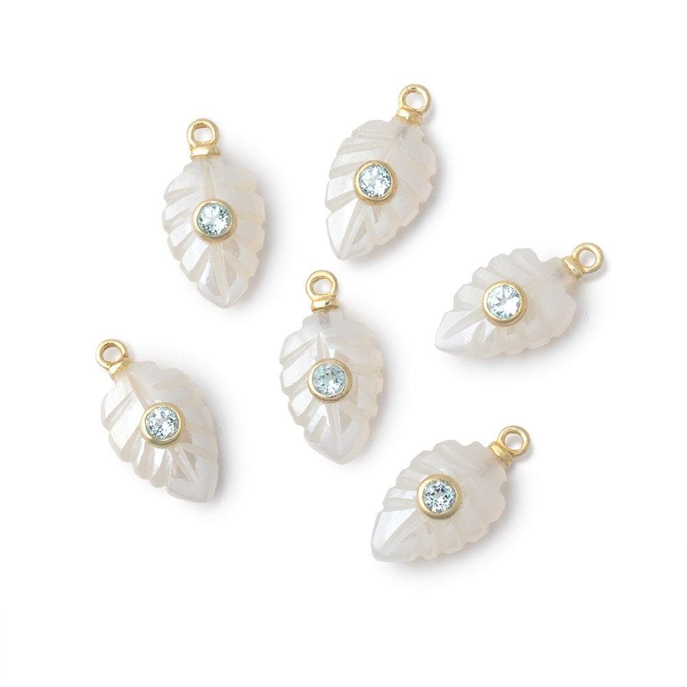 14x9mm Mystic Chalcedony Carved Leaf with Bezeled Aqua Inlay 1 Pendant - BeadsofCambay.com