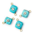10.5mm Turquoise Cushion with Bezel White Topaz Inlay 1 Connector - BeadsofCambay.com
