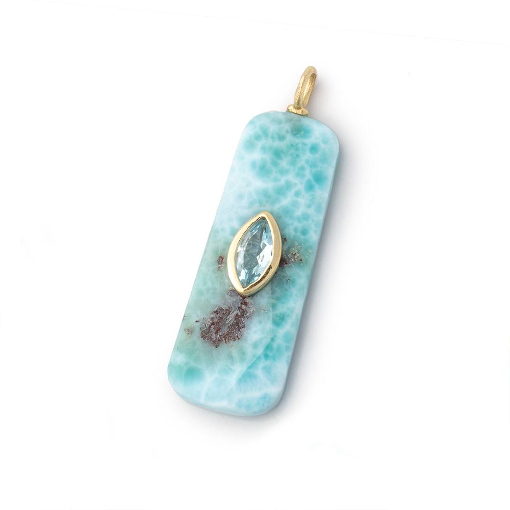 33x13mm Larimar Faceted Rectangle with Bezeled Aqua Inlay 1 Pendant - BeadsofCambay.com