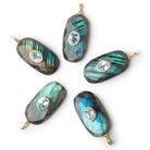 23x12mm Labradorite Faceted Oval with Bezeled Aqua Inlay 1 Pendant - BeadsofCambay.com