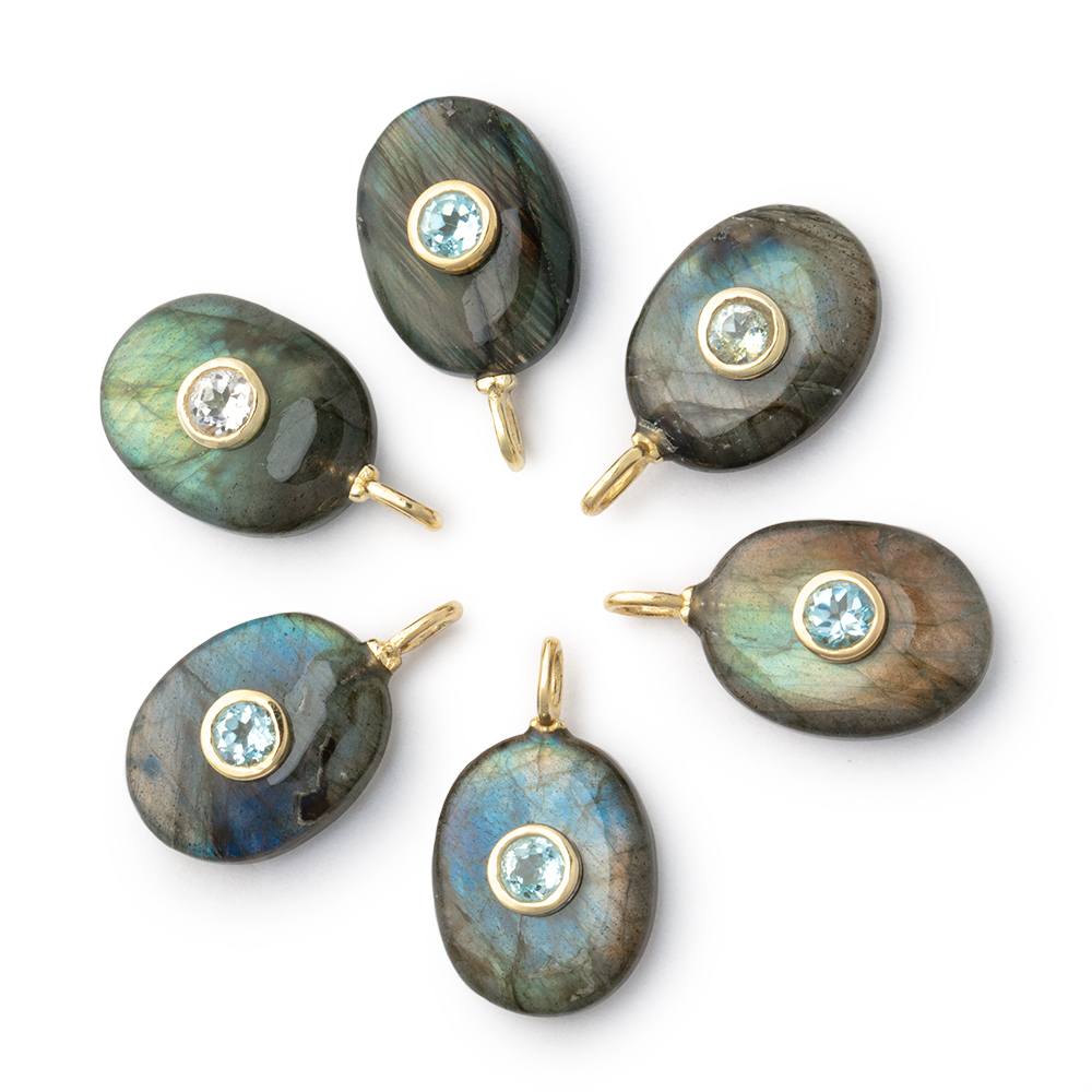 16x13mm Labradorite Oval with Bezeled Aquamarine Inlay 1 Pendant - BeadsofCambay.com