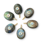 16x13mm Labradorite Oval with Bezeled Aquamarine Inlay 1 Pendant - BeadsofCambay.com