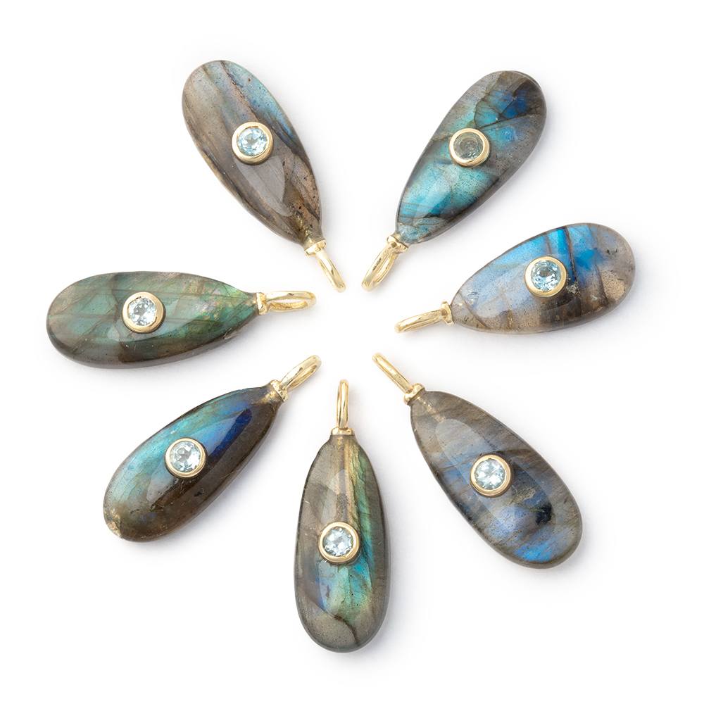 20x11mm Labradorite Pear with Bezeled Aqua Inlay 1 Pendant - BeadsofCambay.com