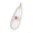 35x13mm Crystal Quartz Carved Pear with Bezel Ruby Inlay 1 Pendant - BeadsofCambay.com