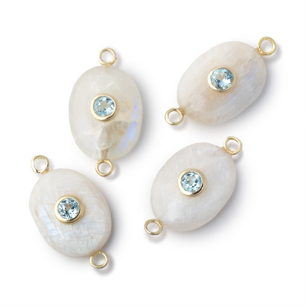 16x13mm Rainbow Moonstone Oval with Bezeled Aqua Inlay 1 Connector - BeadsofCambay.com