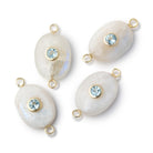 16x13mm Rainbow Moonstone Oval with Bezeled Aqua Inlay 1 Connector - BeadsofCambay.com