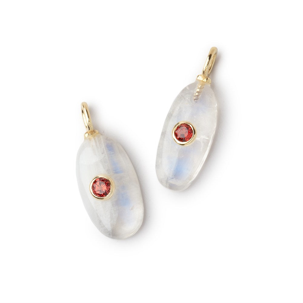 17x8mm Rainbow Moonstone Oval with Bezel Pink Sapphire Inlay 1 Pendant - BeadsofCambay.com