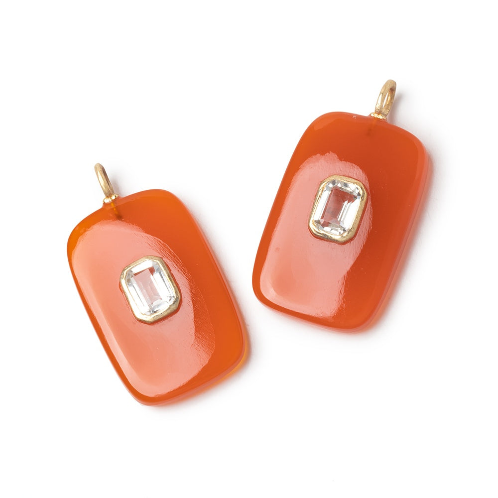 28x18mm Carnelian Rectangle with Bezeled White Topaz Inlay 1 Pendant - BeadsofCambay.com