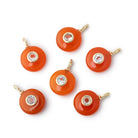 12mm Carnelian Coin with Bezeled White Topaz Inlay 1 Pendant - BeadsofCambay.com