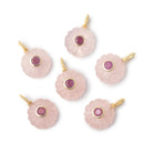 13.5mm Rose Quartz Carved Flower with Bezeled Ruby Inlay 1 Pendant - BeadsofCambay.com