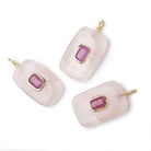 23x15mm Rose Quartz Rectangle with Bezeled Ruby Inlay 1 Pendant - BeadsofCambay.com