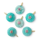 16mm Amazonite Caved Coin with Bezeled Ruby Inlay 1 Pendant - BeadsofCambay.com