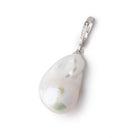 25x16mm White Ultra Baroque Pearl with Sterling Silver CZ Bail 1 Pendant AAA - BeadsofCambay.com