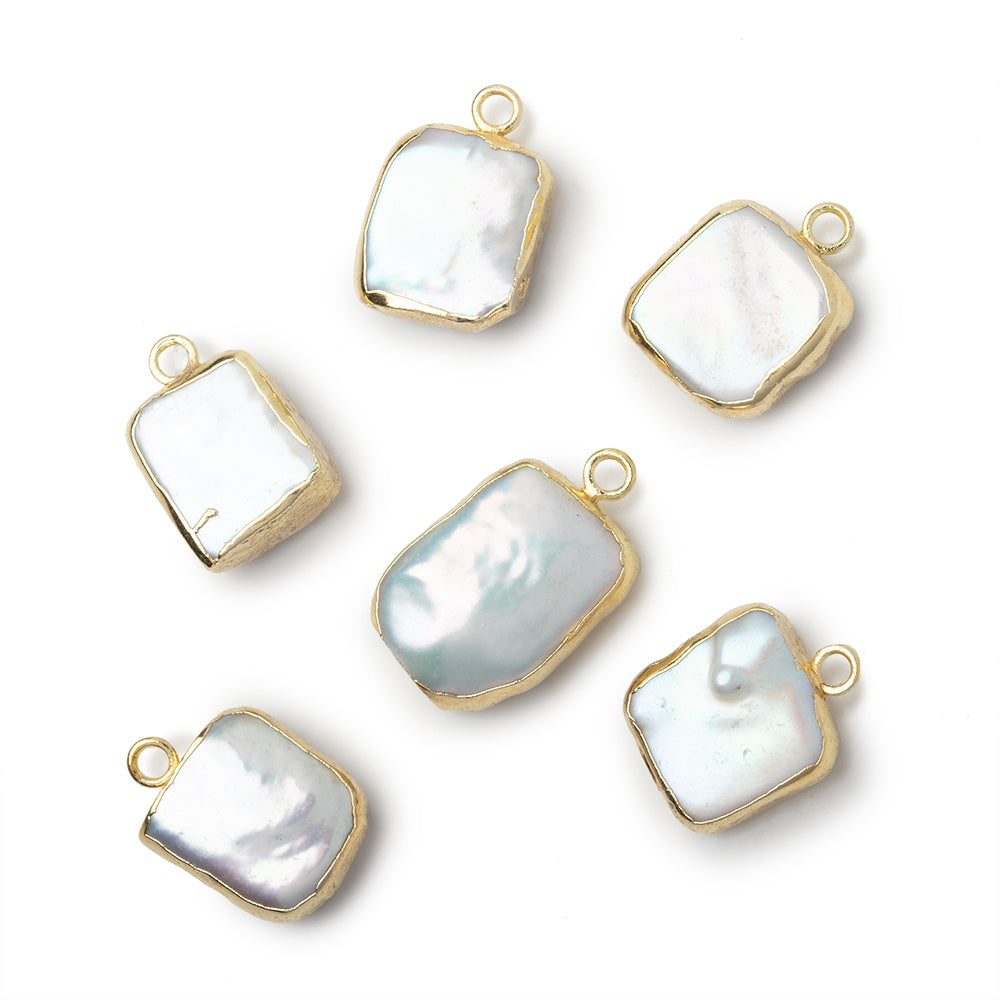 12-14mm Gold Leaf White Rectangle Pearl 1 Pendant - BeadsofCambay.com