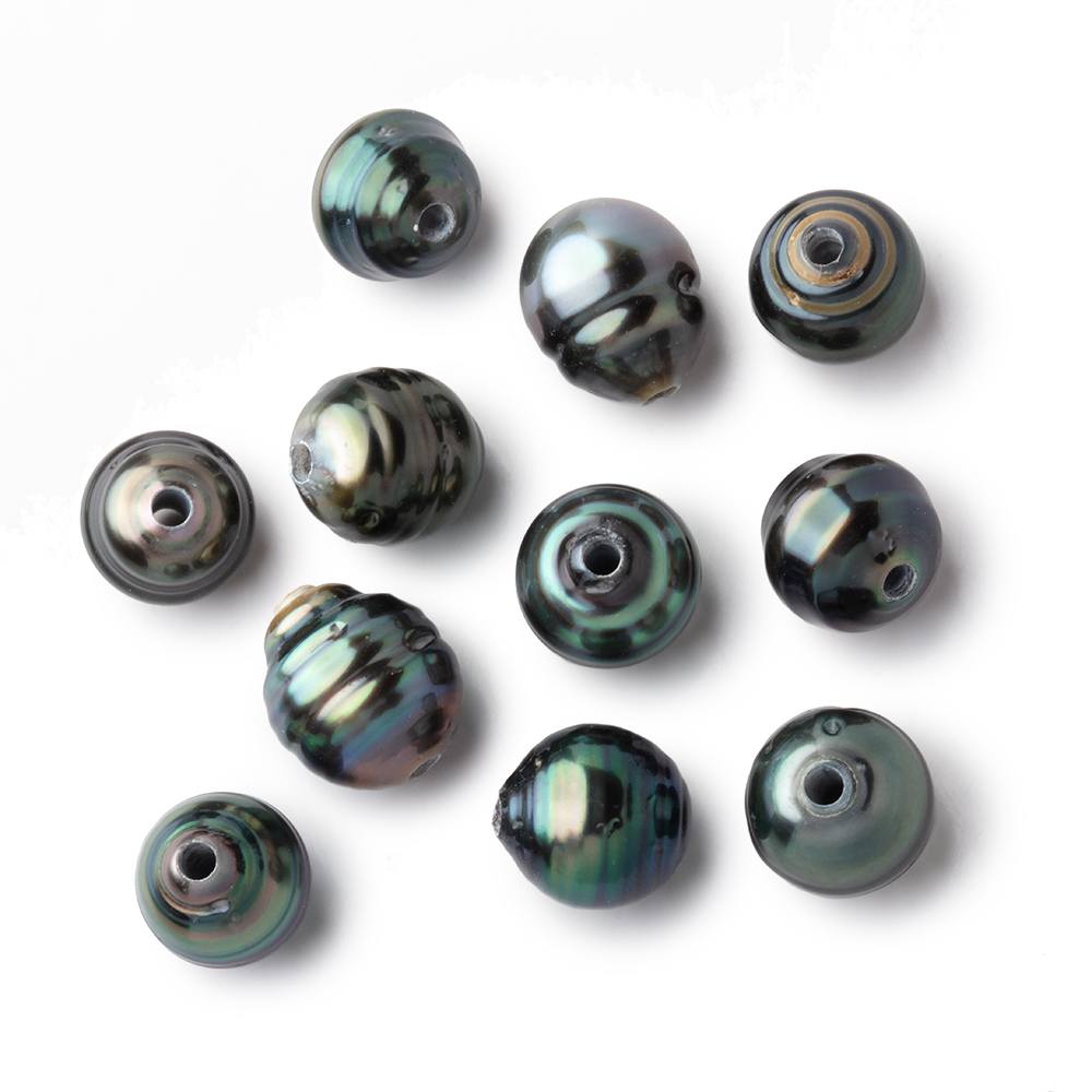 10mm Peacock Tahitian 2mm Large Hole Saltwater Focal 1 Bead - BeadsofCambay.com