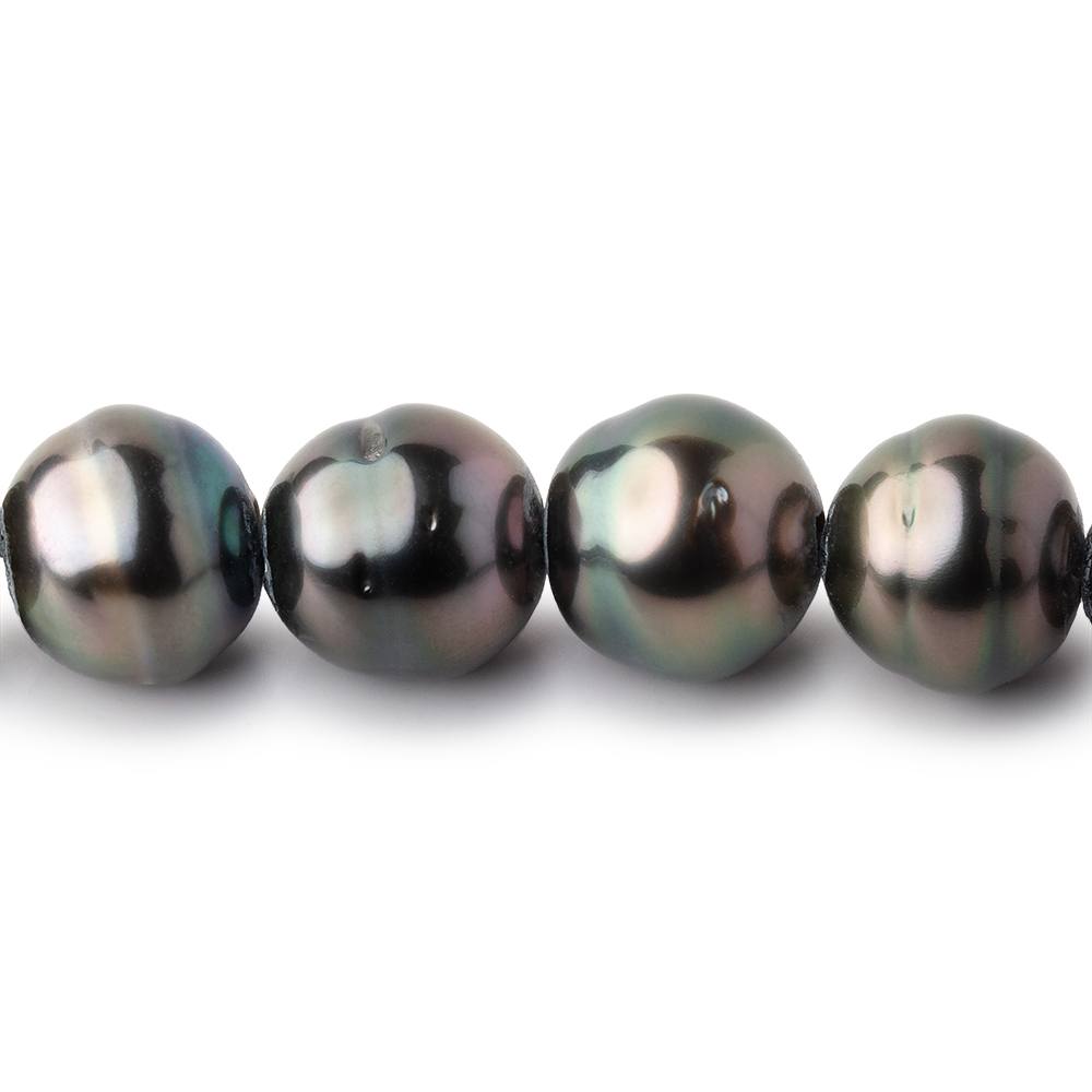 10-10.5mm Dark Tahitian 2mm Large Hole Saltwater Pearls 4 inch 9 Beads - BeadsofCambay.com