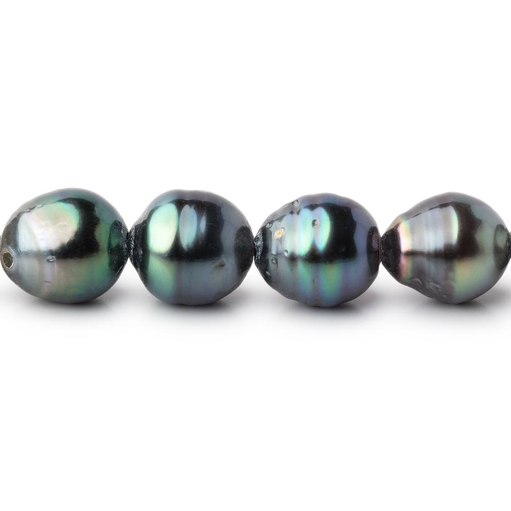 10-10.5mm Green Tahitian 2mm Large Hole Saltwater Pearls 4 inch 8 Beads - BeadsofCambay.com