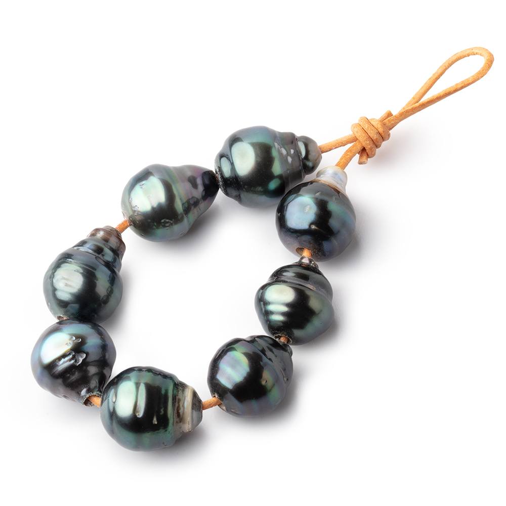 10-10.5mm Green Tahitian 2mm Large Hole Saltwater Pearls 4 inch 8 Beads - BeadsofCambay.com