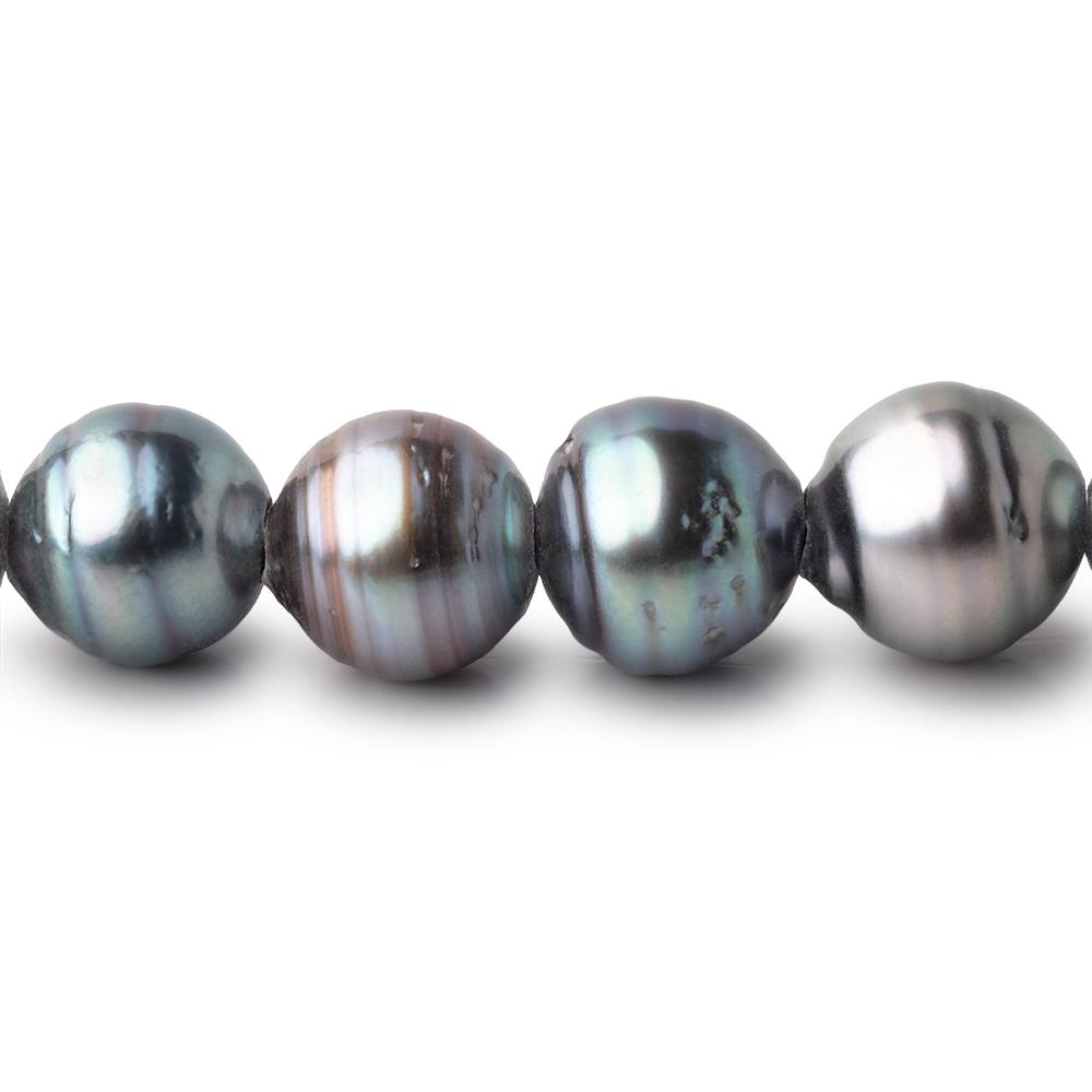 8-9.5mm Silver Tahitian 2mm Large Hole Saltwater Pearls 4 inch 11 Beads - BeadsofCambay.com