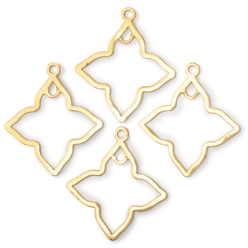35mm 22kt Gold Plated Brushed 4 Point Star with ring Set of 4 Charms - BeadsofCambay.com