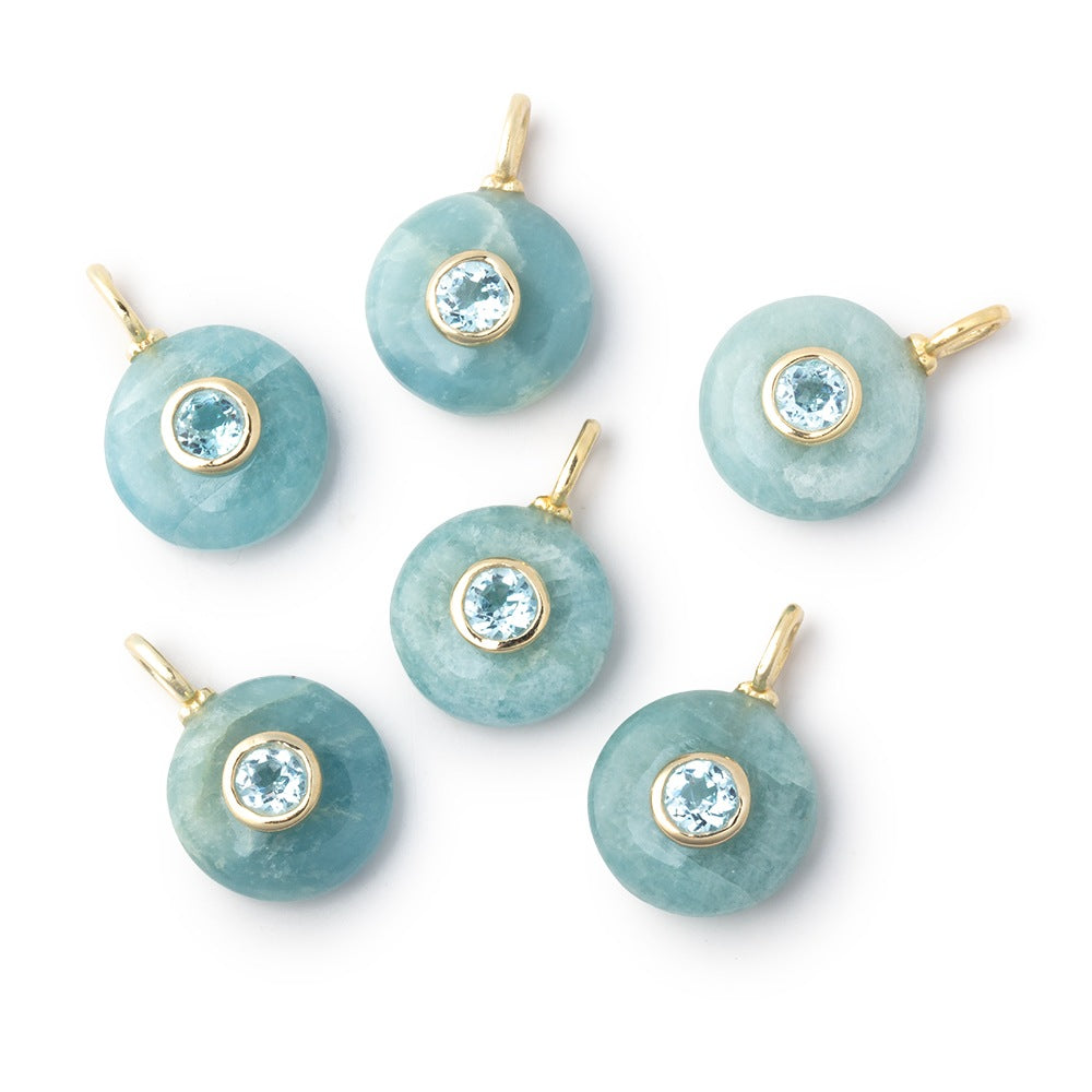 12mm Aquamarine Coin with Bezeled Aqua Inlay 1 Pendant - BeadsofCambay.com