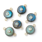 12mm Labradorite Coin with Bezeled Aqua Inlay 1 Connector - BeadsofCambay.com