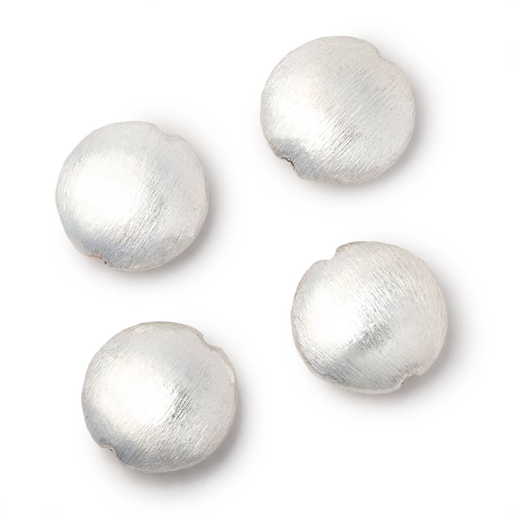 17mm Silver Plated Copper Brushed Coin Beads Set of 4 pieces - BeadsofCambay.com