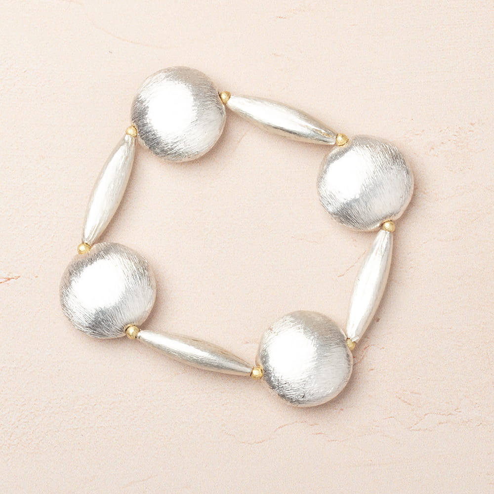 17mm Silver Plated Copper Brushed Coin Beads Set of 4 pieces - Beadsofcambay.com