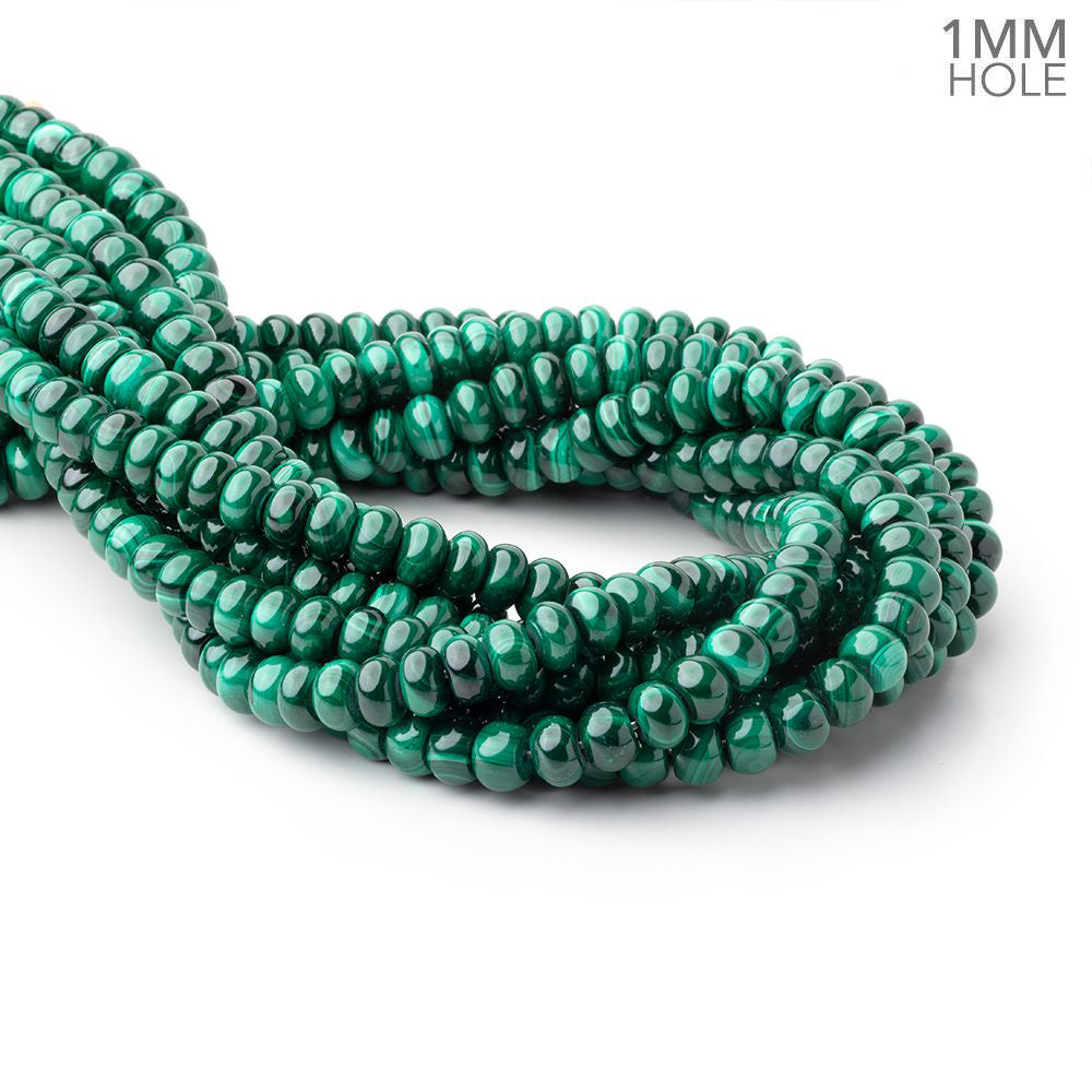 8mm Malachite Plain Rondelle Beads 15.5 inch 82 pieces 1mm Hole - BeadsofCambay.com