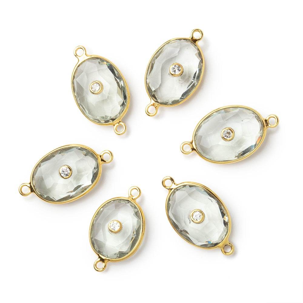 14x11mm Vermeil Bezel Prasiolite Oval with Bezel Topaz Inlay 1 Connector - BeadsofCambay.com