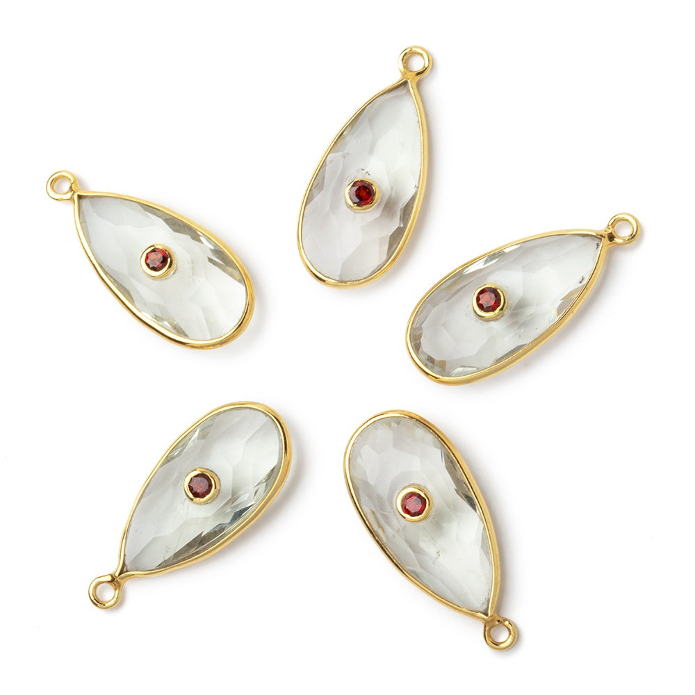 17x9mm Vermeil Bezel Prasiolite Pear with Bezel Garnet Inlay 1 Pendant - BeadsofCambay.com