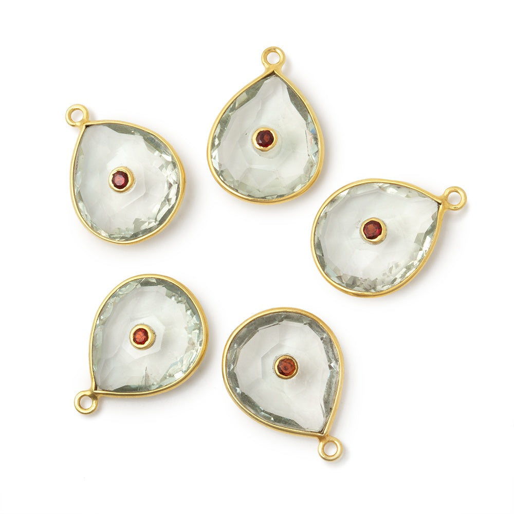 15x14mm Vermeil Bezel Prasiolite Pear with Bezel Garnet Inlay 1 Pendant - BeadsofCambay.com