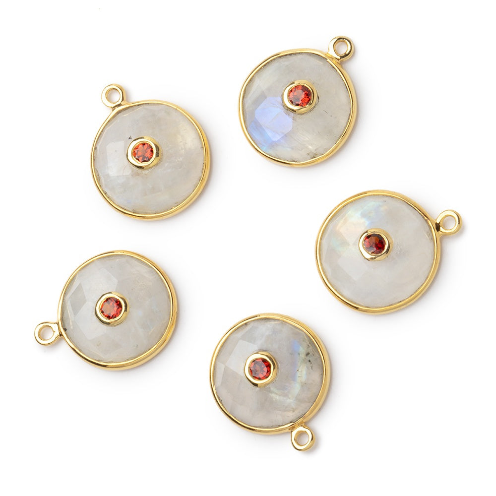 12.5mm Vermeil Bezel Rainbow Moonstone Heart with Bezel Garnet Inlay 1 Pendant - BeadsofCambay.com