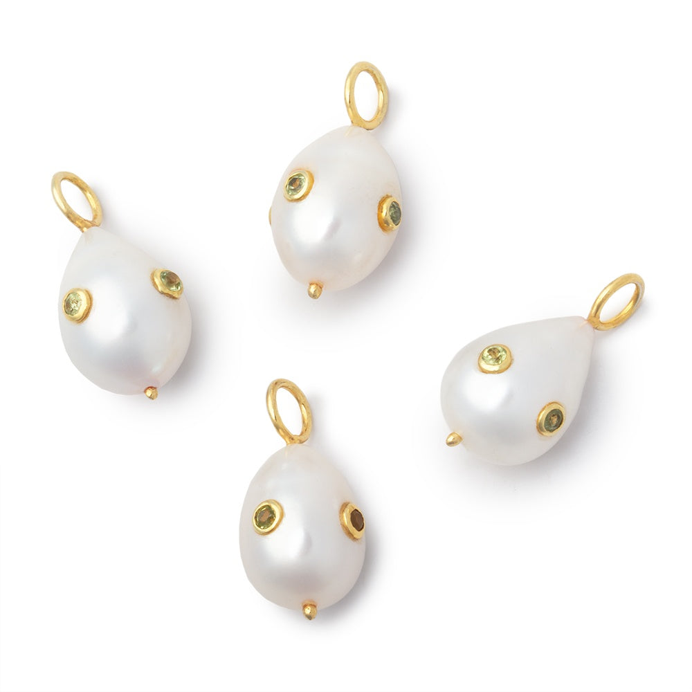 15x12mm Pearl Drop with Vermeil Bezel Peridot Inlay 1 Pendant - BeadsofCambay.com