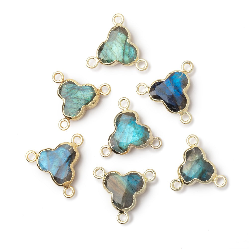 9-11mm Gold Leafed Labradorite Faceted Trefoil 3 Ring Connector 1 piece - BeadsofCambay.com