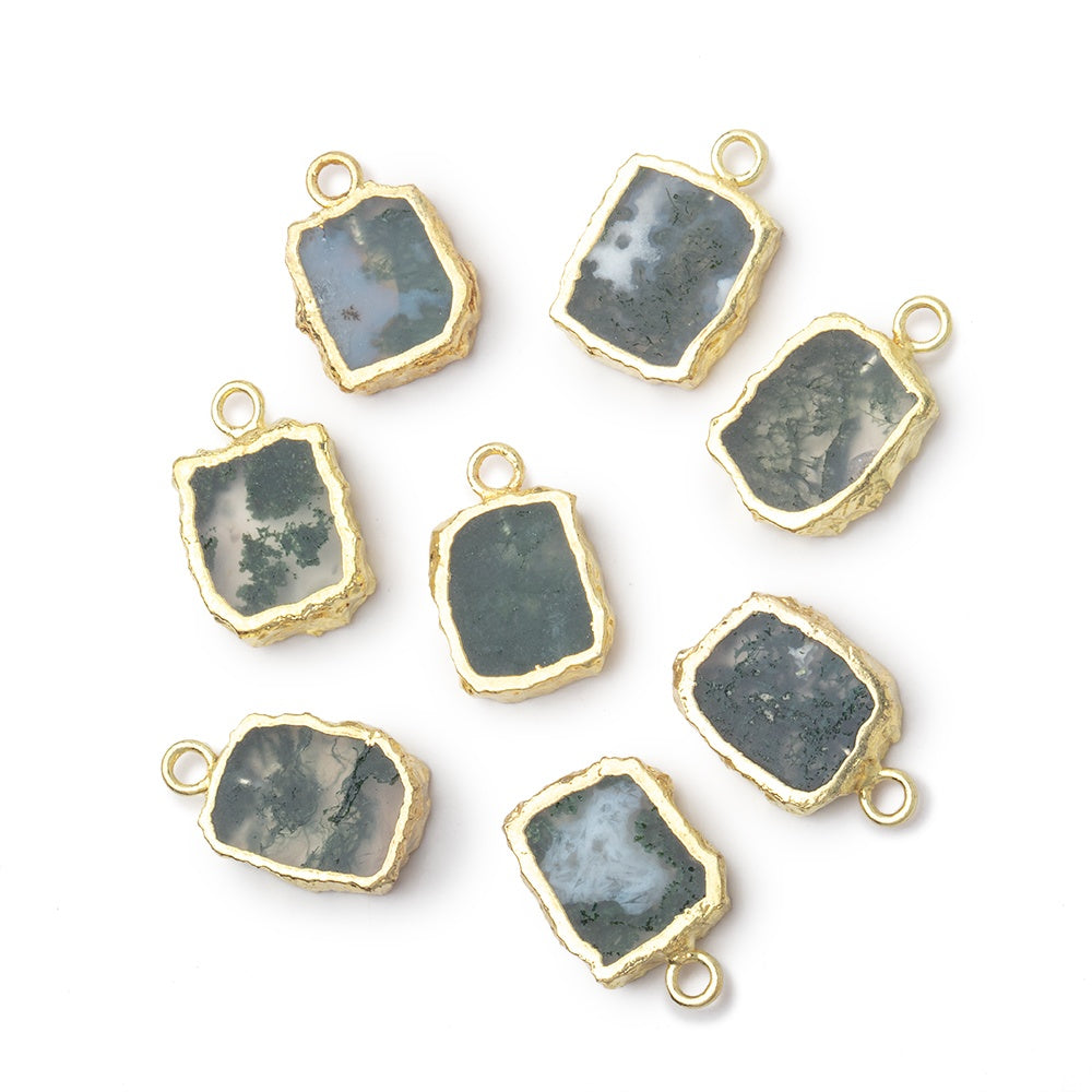 10-11mm Gold Leafed Moss Agate Rectangular Slice Pendant 1 piece - BeadsofCambay.com