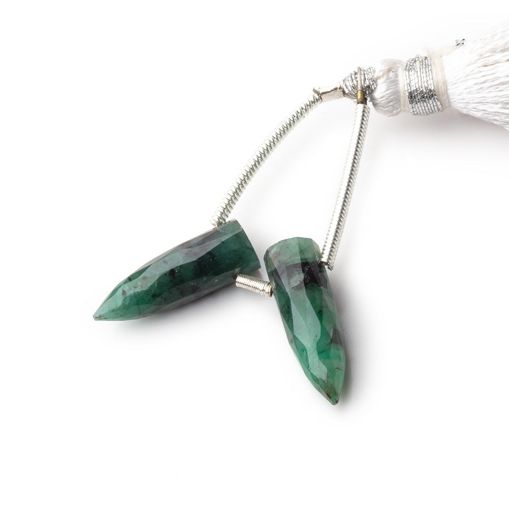 15x5mm Emerald Faceted Spike Focal Set of 2 Beads - BeadsofCambay.com