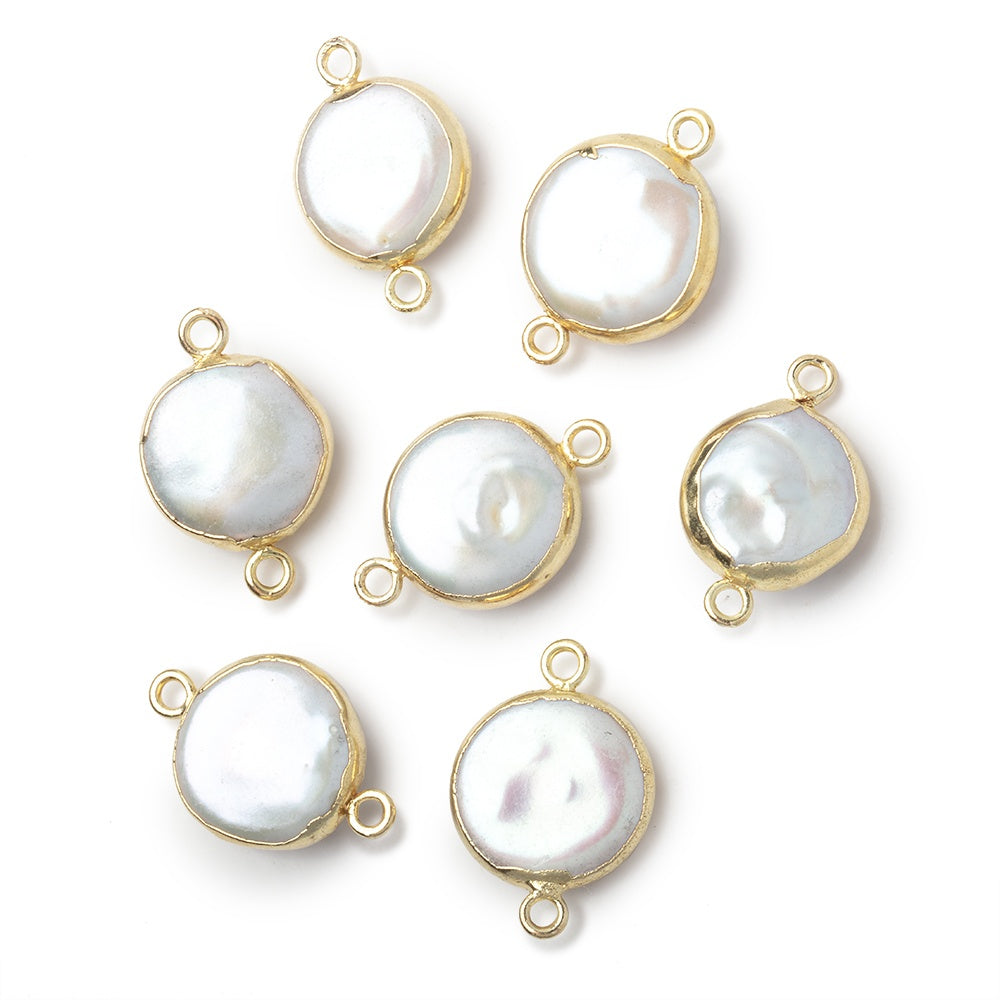 11-13mm Gold Leafed White Coin Pearl Connector 1 piece - BeadsofCambay.com