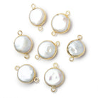 11-13mm Gold Leafed White Coin Pearl Connector 1 piece - BeadsofCambay.com