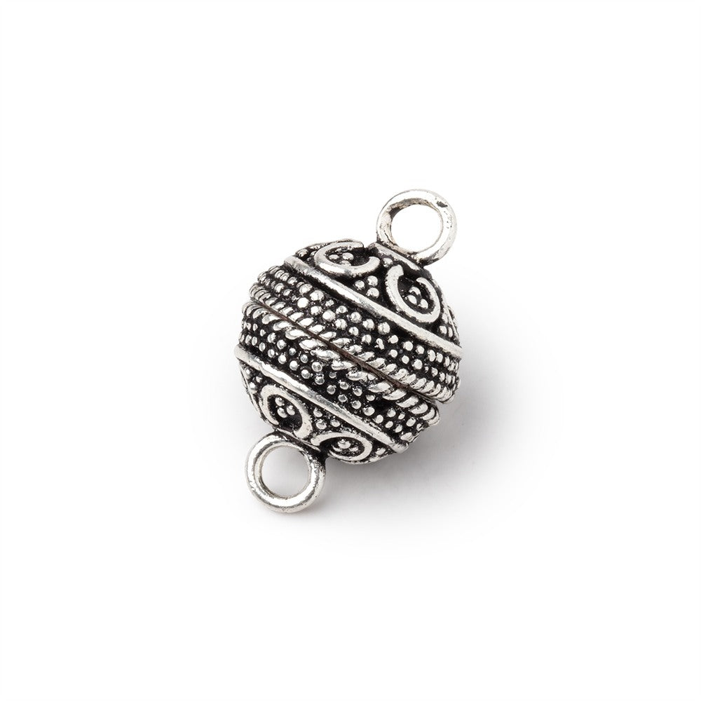 12mm Antiqued Sterling Silver Ball Magnetic Clasp 1 piece - BeadsofCambay.com