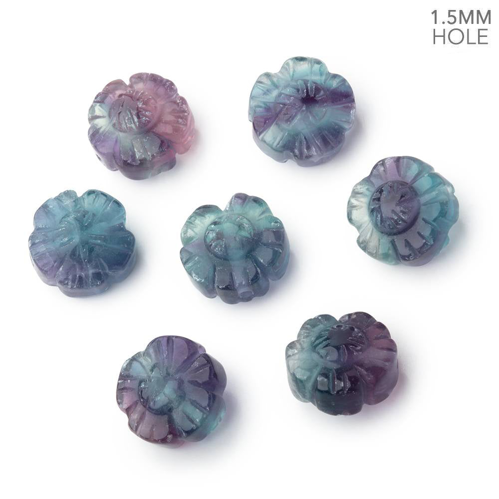 12mm Dark Fluorite Carved Flower Bead with 1.5mm Hole Sold as 1 Piece - BeadsofCambay.com