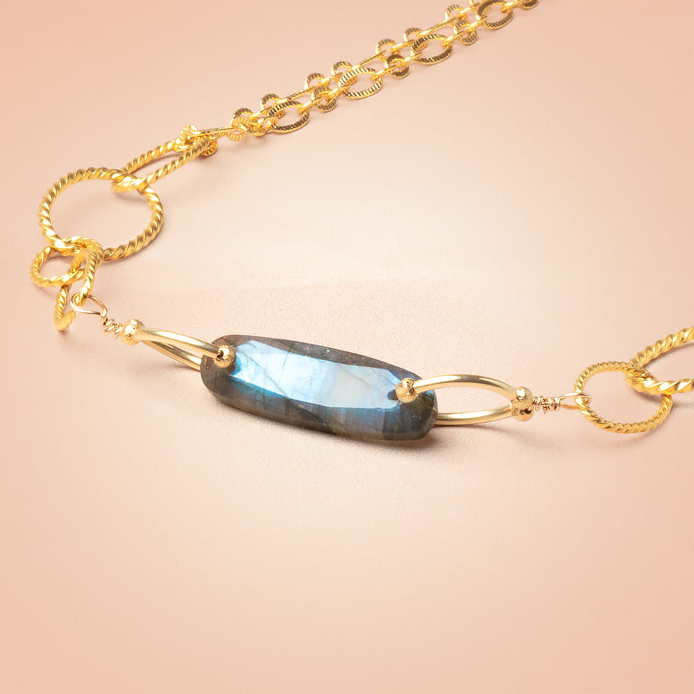 25x8mm Labradorite Double Drilled Oval Connector 1 piece - BeadsofCambay.com