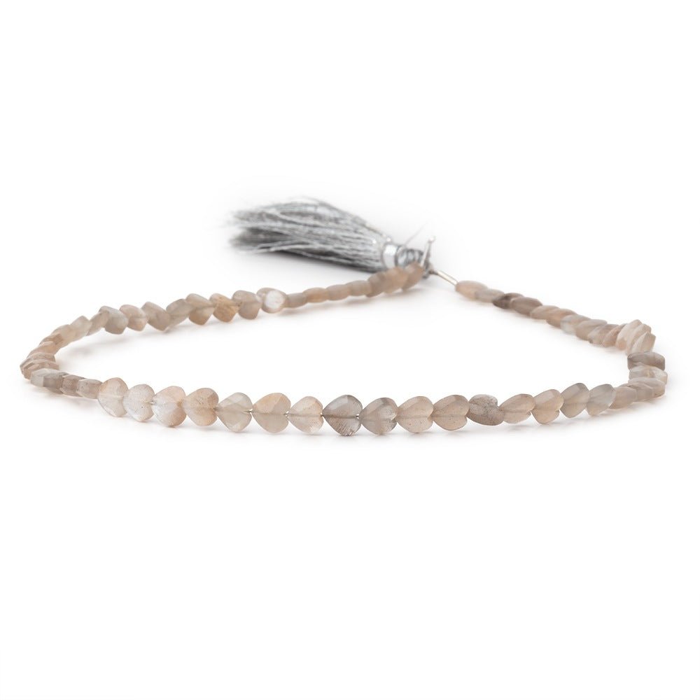 5.5 - 6mm Light Chocolate Moonstone Faceted Hearts 12.5 inch 56 Beads - Beadsofcambay.com