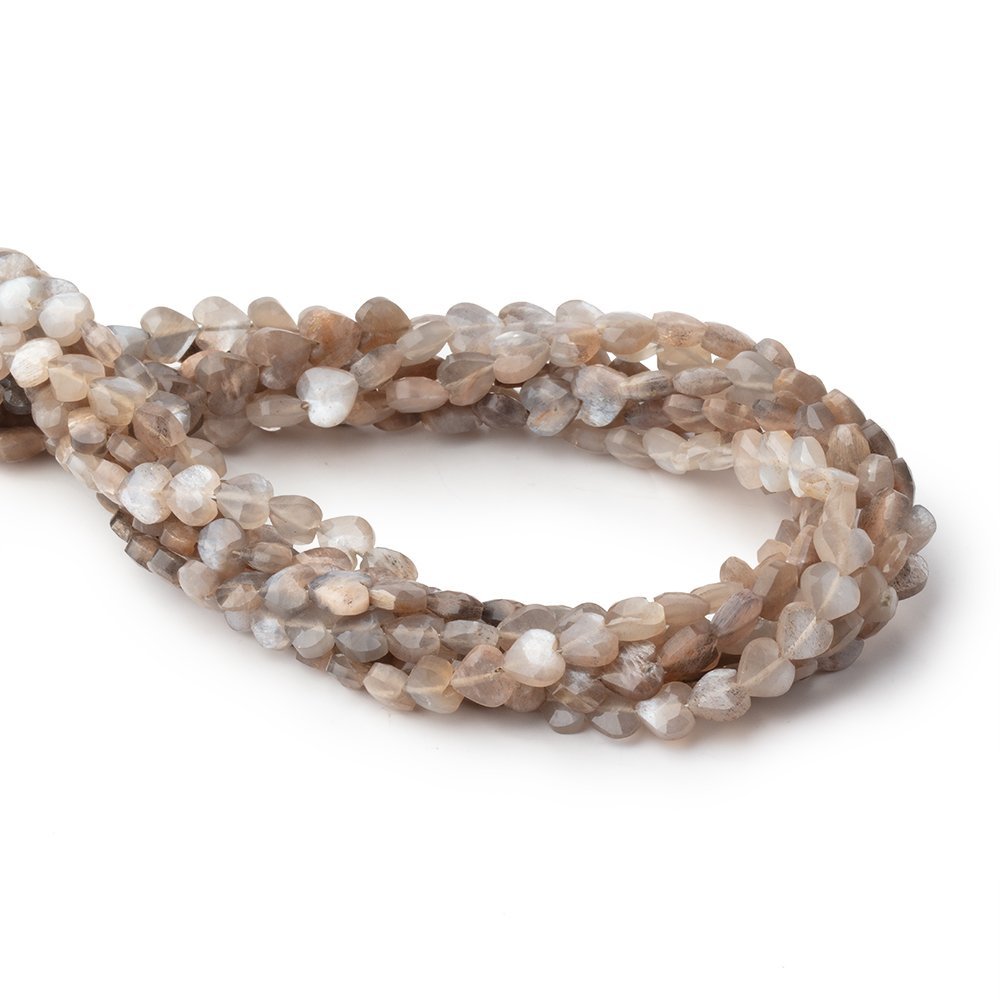 5.5 - 6mm Light Chocolate Moonstone Faceted Hearts 12.5 inch 56 Beads - Beadsofcambay.com