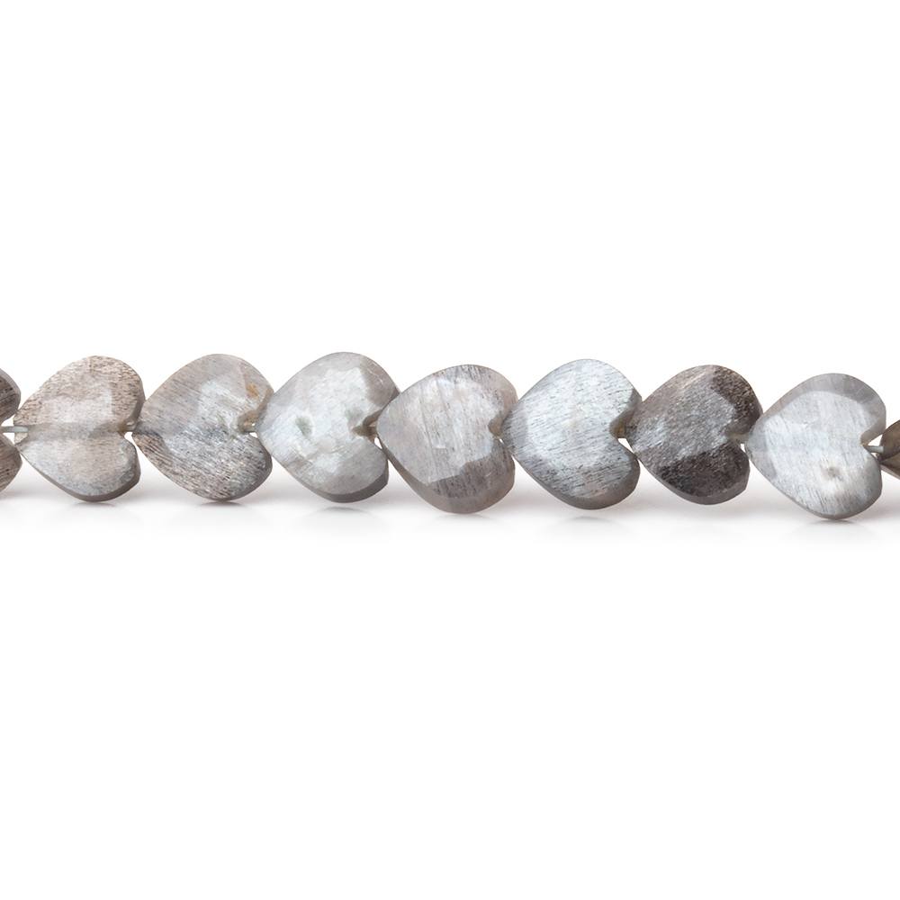 5.5 - 6mm Platinum & Chocolate Moonstone Faceted Hearts 12.5 inch 56 Beads - Beadsofcambay.com