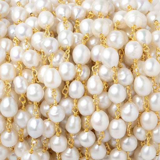 5.5-7mm Off White Petite Ultra Baroque Pearls on Vermeil Chain - Beadsofcambay.com